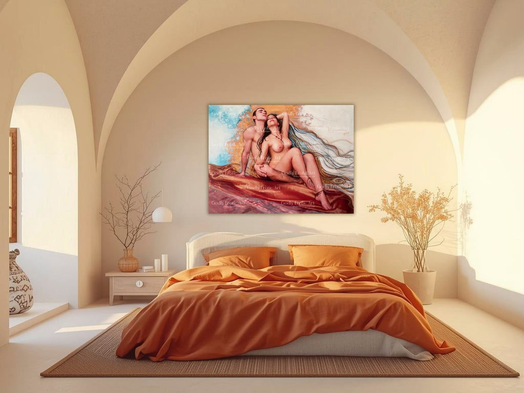 "The celestial harmony of lovers who seek the ecstatic realm of deific glory" 80x 120 cm